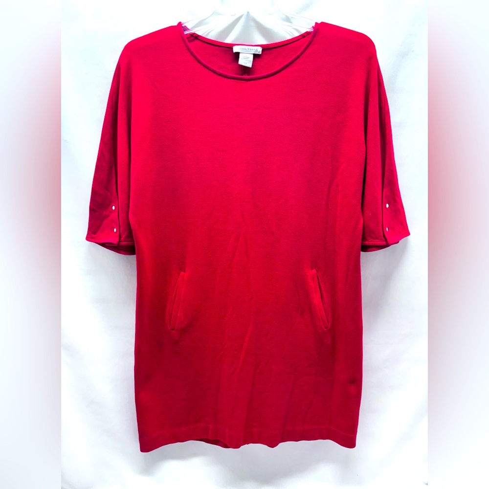 Joan Vass Womens Size L2 Red Dress Cotton Crew Neck Short Sleeve W Pockets